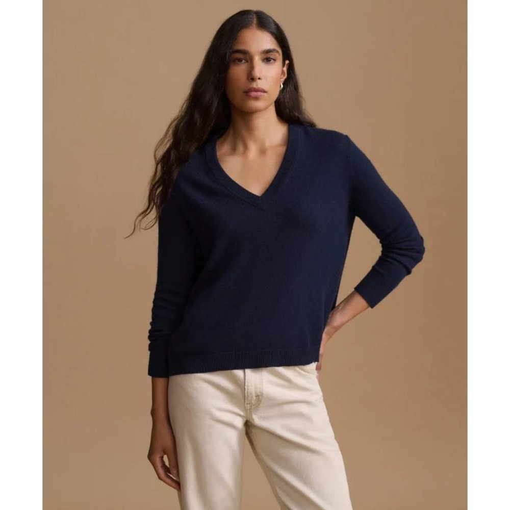 J. Jill Womens Navy Blue V-Neck Cotton Viscose Blend Knit Sweater Size S